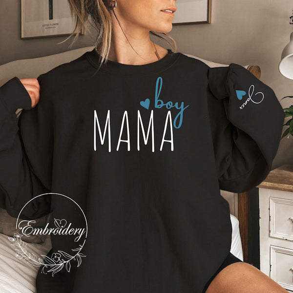 Custom Boy Mama Sweatshirt with Kid Name, Personalized Mom Of Boys Hoodie