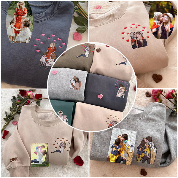 Custom Embroidered Portrait Sweatshirt from Photo For Mom