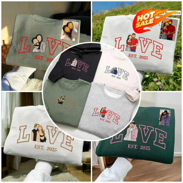 Personalized Embroidered Photo Couple LOVE Est Year Crewneck/Hoodie/T-shirt