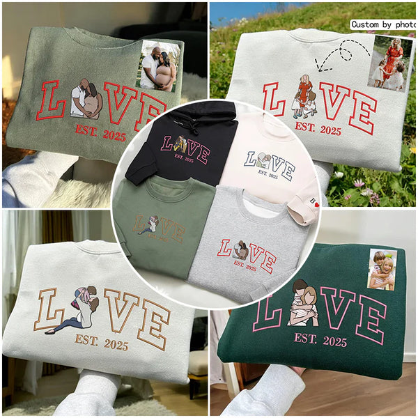 Personalized Embroidered Photo Mom LOVE Est Year Crewneck/Hoodie/T-shirt