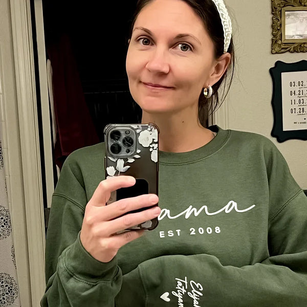 Custom Puff Print Sweatshirt Est Year with Kids Names on Sleeve