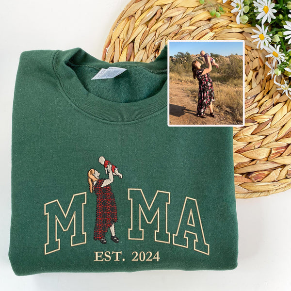 Custom Mama Photo Portrait Embroidery Sweatshirt With Kids Names