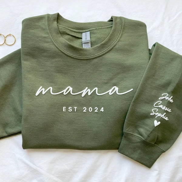 Custom Puff Print Sweatshirt Est Year with Kids Names on Sleeve