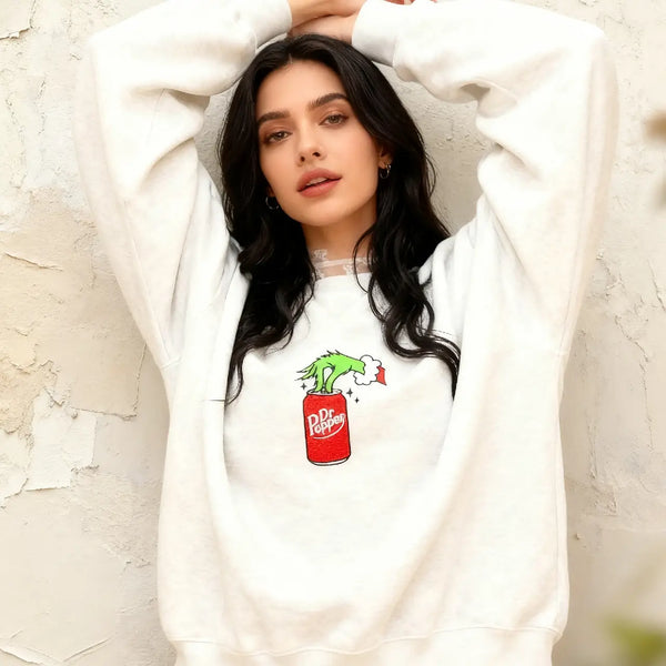 Custom Embroidered Grinch Christmas Drink Sweatshirt
