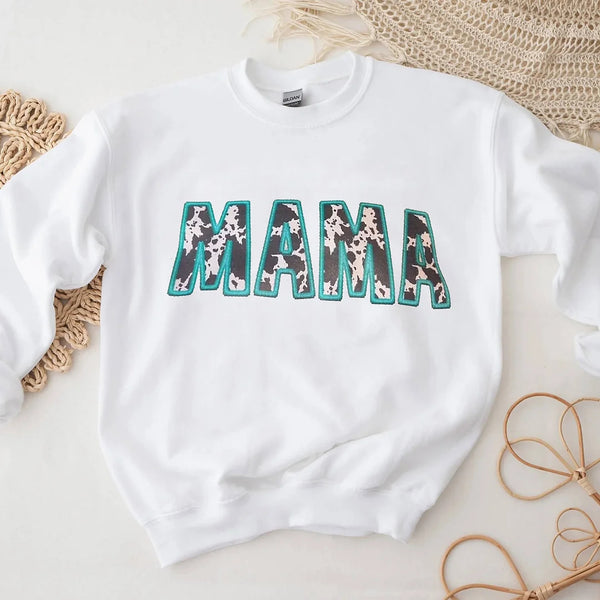 Personalized Mama Sweatshirt - Mother's Day or Birthday Gift for Mom or Grandma with Cow Print Design, Warm Love