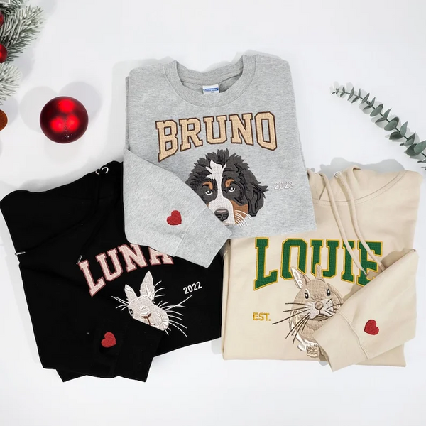 Custom Pet Face Embroidered Sweatshirt From Photo- Best Gift For Pet Lovers