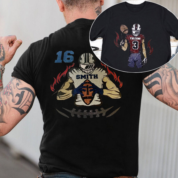 Custom Glitter Football T-Shirt– Personalized Front & Back Game Day Design