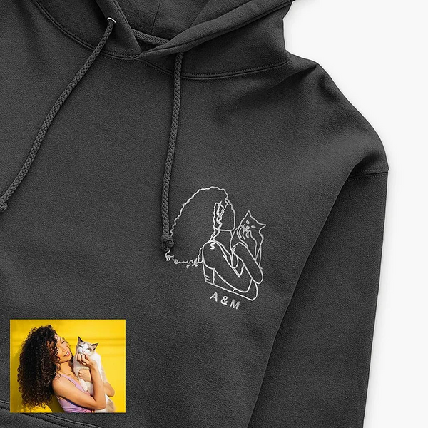 Custom Outline Art Embroidered From Your Photo Sweatshirt Hoodie T-shirt