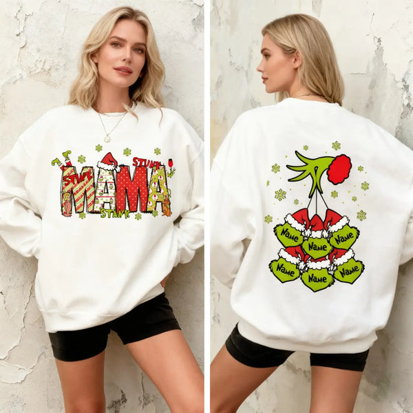 Personalized Nickname Mama, Mom And Kids Names Christmas 2025, Custom Grinch Mama Sweatshirt, Gift for Mom & Grandma