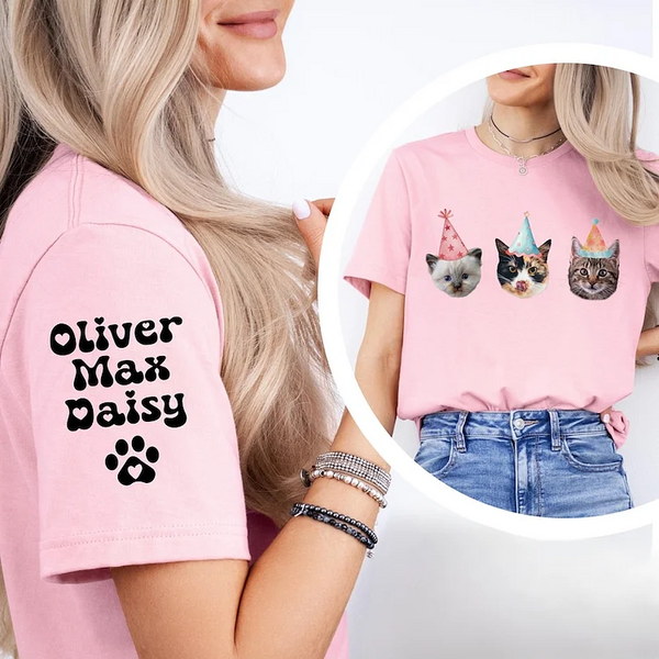 Custom Pet Shirt, Custom Cat Photo with Cute Hat T-Shirt Sweatshirt Hoodie