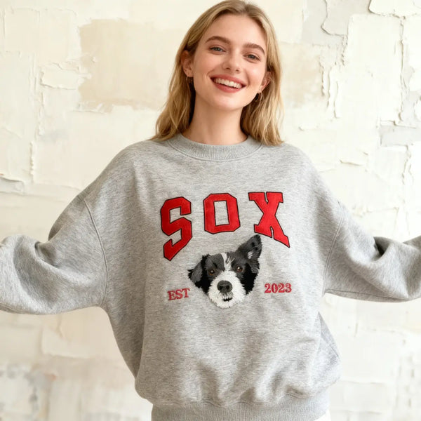 Personalized Embroidered Pet Face and Name Est Sweatshirt Keepsake Gift for Pet Lovers