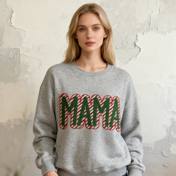 Christmas Mama Embroidered Glitter Sweatshirt Hoodie