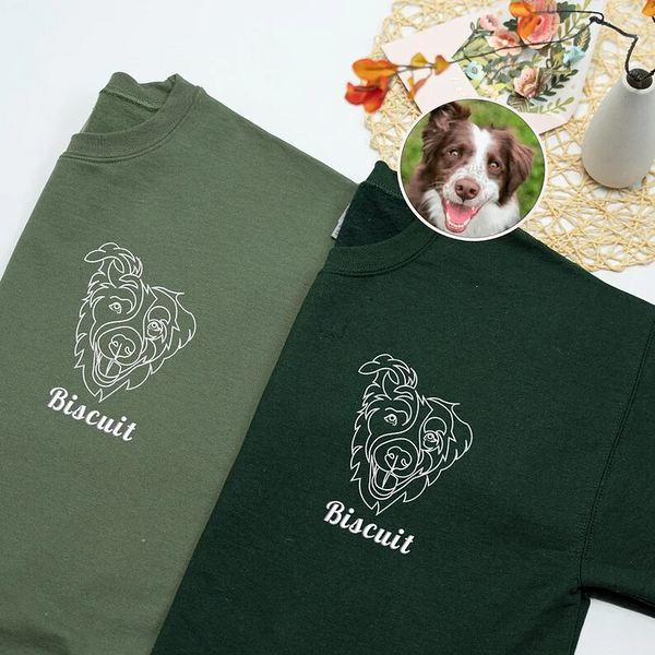 Personalized Pet Face Outline Embroidered T-shirt，Sweatshirt，Hoodie