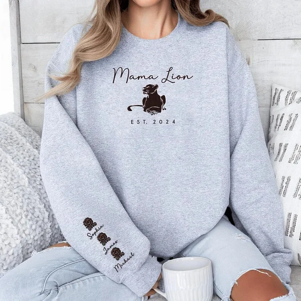 Custom Mama Lion Sweatshirt/Hoodie with Kid Names – Personalized Mother’s Day Gift