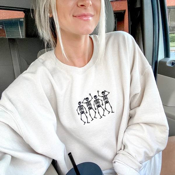 Dainty Dancing Skeletons Embroidered Sweatshirt