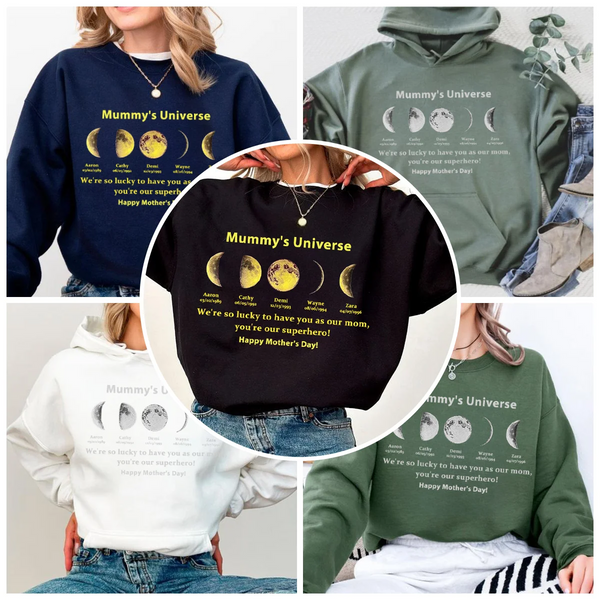 Custom Sweatshirt With Text And Date The Real Moon Phase- Mom's Universe,Gift For MUM