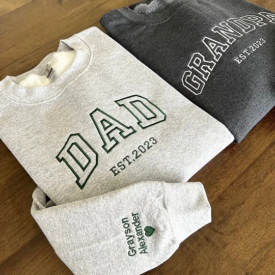 Custom Embroidered Sweatshirt, Name On Sleeve With Heart - Father's Day Gift