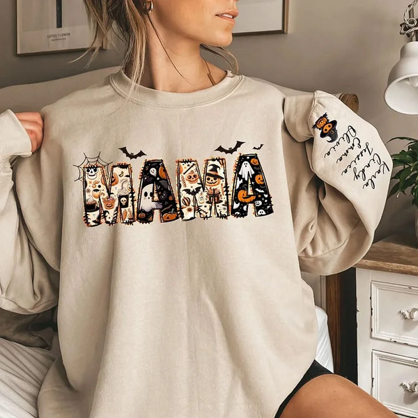 Personalized Halloween Mama Sweatshirt,Spooky Mama Shirt,Gift for Mom,Spooky Mama Sweatshirt, Halloween Shirt,Custom Name Halloween