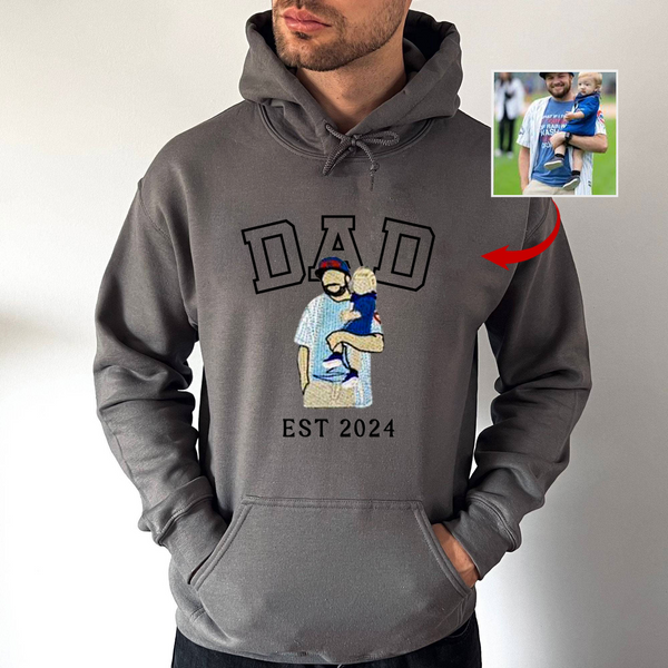 Custom Embroidered Sweatshirt Name and Photo Portrait For DAD and Family Gift