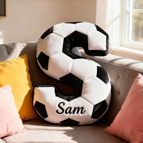 Personalized Soccer Ball Letter Pillow with Custom Name Design