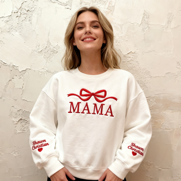 Custom Bow Mama/Grandma Embroidered Sweatshirt