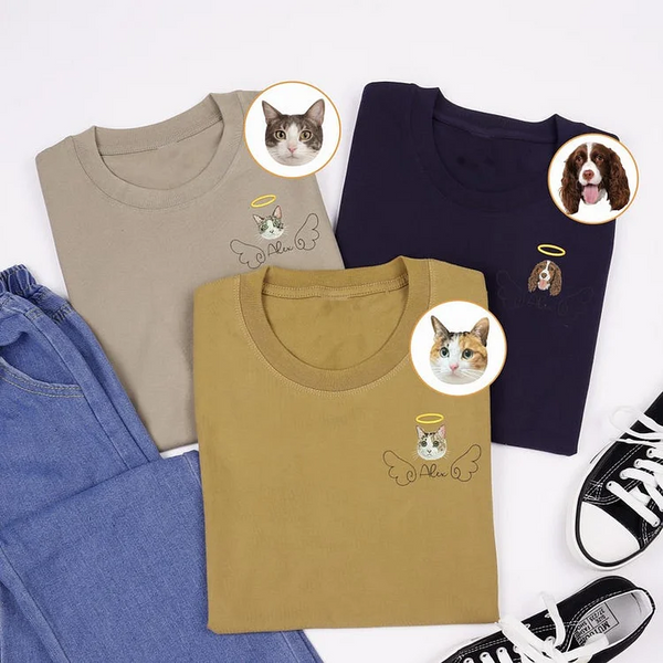 Custom Embroidered Pet Angel T-Shirt - Personalized Sweatshirt with Pet Photo and Name