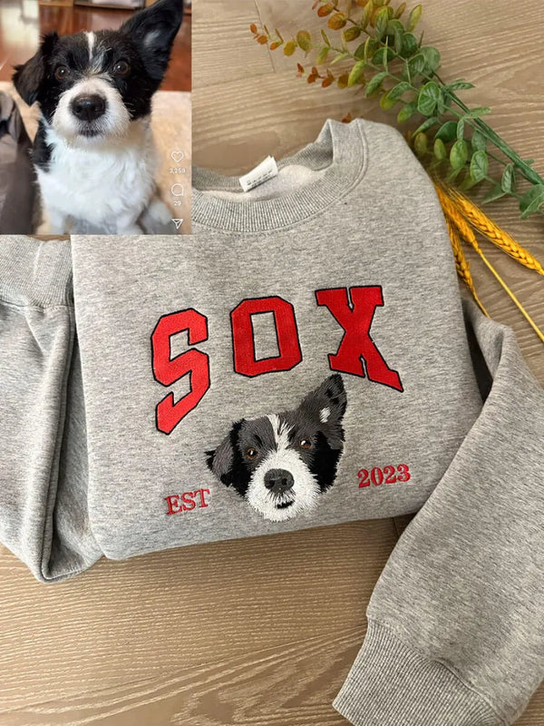 Custom Pet Photo Embroidery with Pet Name & Year T-shirt Sweatshirt Hoodie