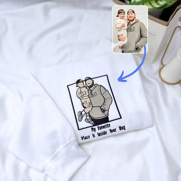 Dad Sweatshirt - Custom Embroidered Portrait Photo of Father and Son, With Color Frame - Unique Gifts for Dad