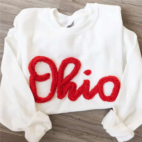 Ohio Pullover, Chenille Embroidered Sweatshirt, Team Sweatshirt, OH Pullover, School Mascot
