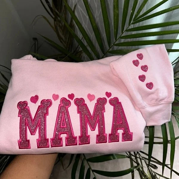Glitter Embroidered Applique Sweatshirt | Simple Mama Pullover, Gift for Mom, Personalized Mama Shirt