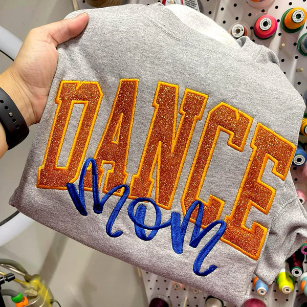 Personalized Glitter Embroidered Dance Mom Sweatshirt, Hoodie & T-shirt