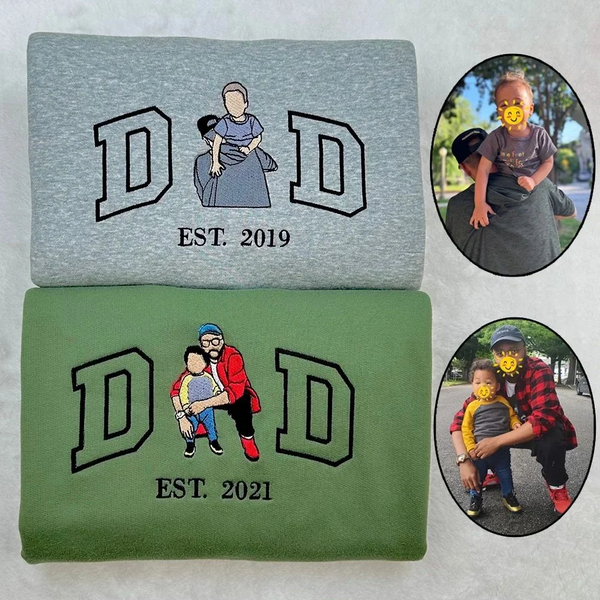 Custom Portrait from Photo Sweatshirt Embroidered Dad，Papa Sweatshirt