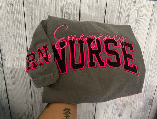 Custom Embroidered Nurse Sweatshirt – Glittered & Personalized