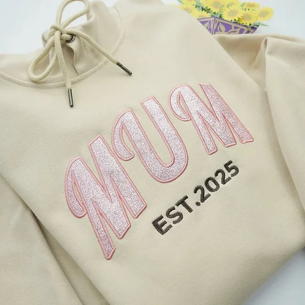 Multiple Custom Embroidered Applique Glitter MOM Sweatshirt - Gift for Mom