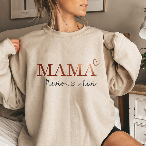 Personalized MAMA Hot Stamping Sweatshirt with Kids Name on Sleeve