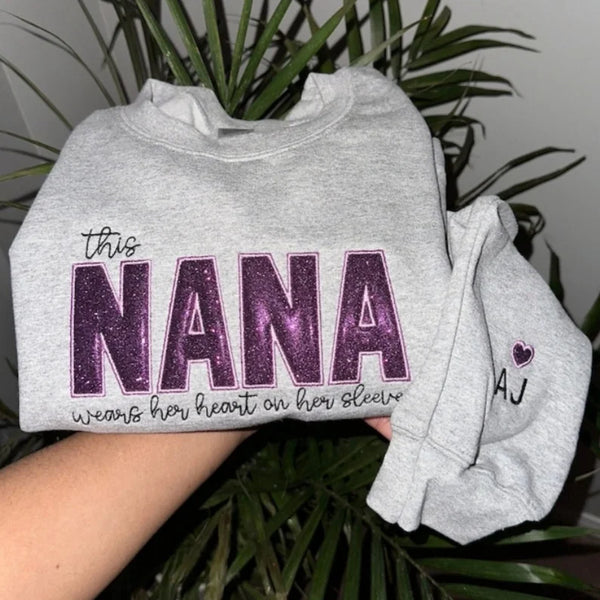 Mom Wears Her Heart on Her Sleeves Custom Embroidered T-Shirt Crewneck Hooded Sweatshirt Gift for Mom