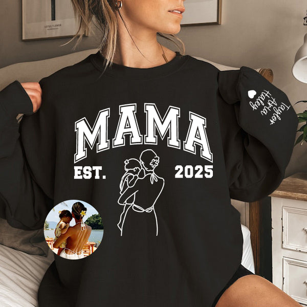 MAMA Sweatshirt Forever – Custom Outline Photo Sweatshirt with Kids’ Names & Year