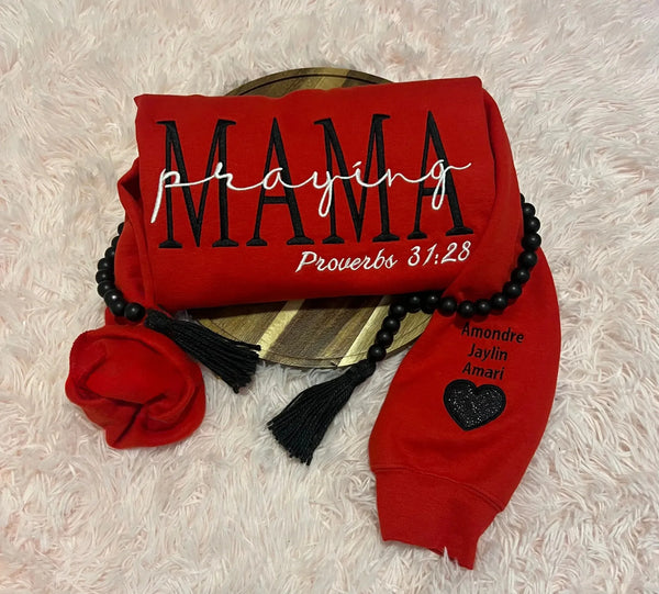 Praying Mama Embroidery T-shirt, Crewneck, Hoodie