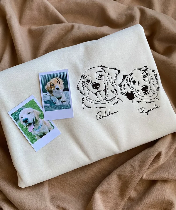 Custom Embroidered Pet Face T-shirt, Personalized Hoodie Embroidered with Multiple Pets