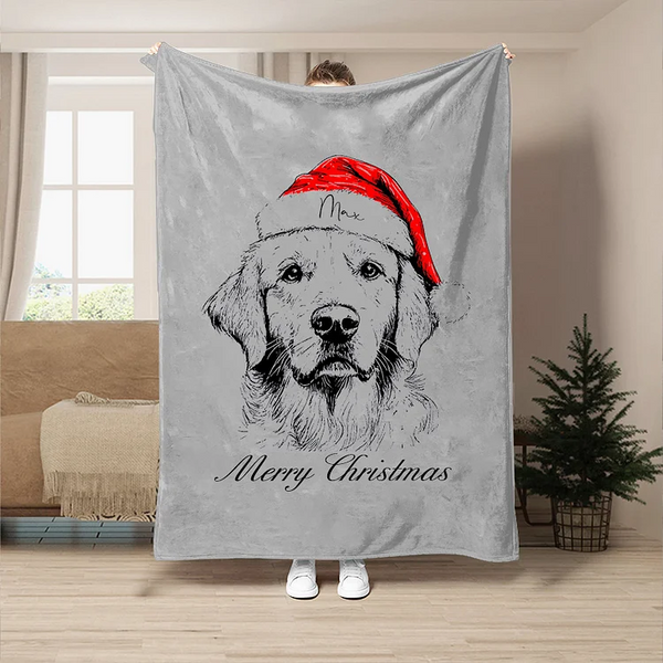 Custom Pet Christmas Blanket with Personalized Dog Cat Santa Hat Graphic