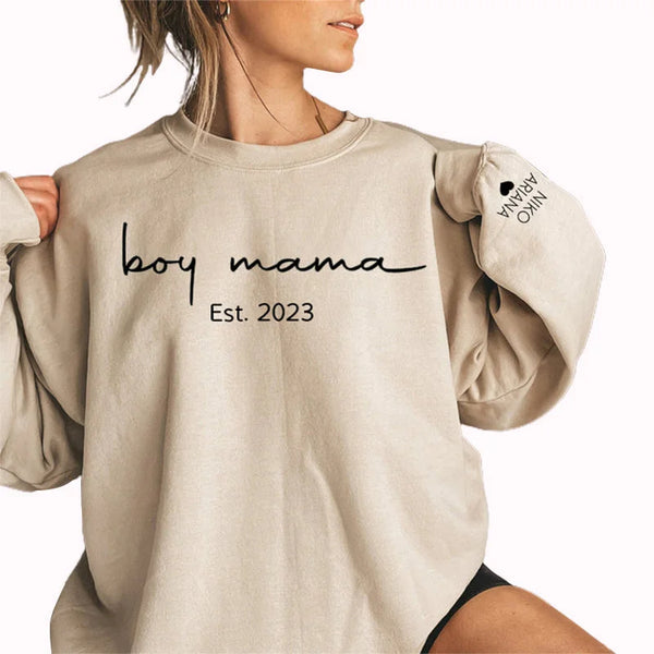 Boy Mama Sweatshirt, Custom Mother's Day Sweatshirt, with Children's Names on the Sleeve