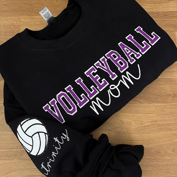 Personalized Glitter Embroidered Volleyball Mom Sweatshirt