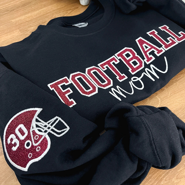 Personalized Glitter Embroidered Football/Baseball/Volleyball/Basketball Mom Sweatshirt