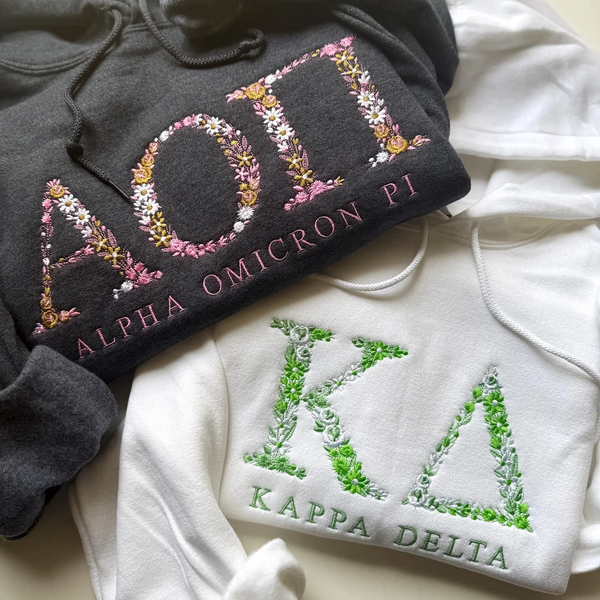 Custom Embroidered Sorority Fraternity Floral Greek Letter Sweatshirt