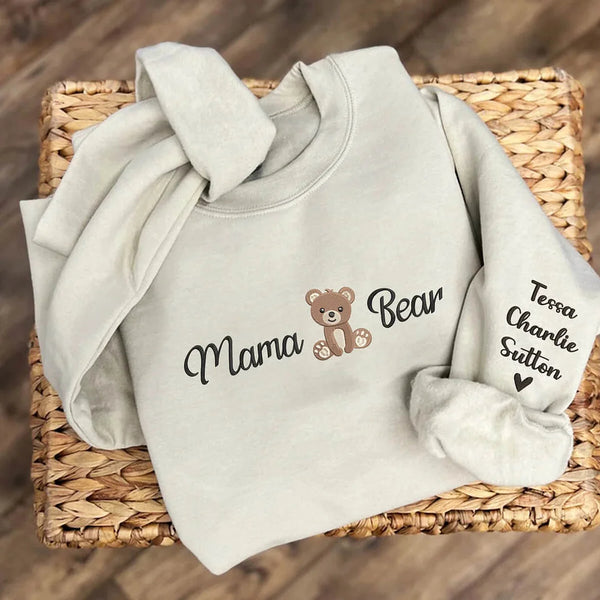 Embroidered Mama Bear Sweatshirt Hoodie with Kids Name