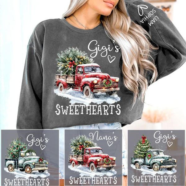 Gigi’s Sweethearts Sweatshirt, Truck Christmas Tree Shirt, Custom Gift For Grandma And Kids