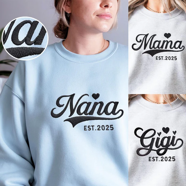 Custom Embroidery Retro Heart With Est Year Mama Sweatshirt