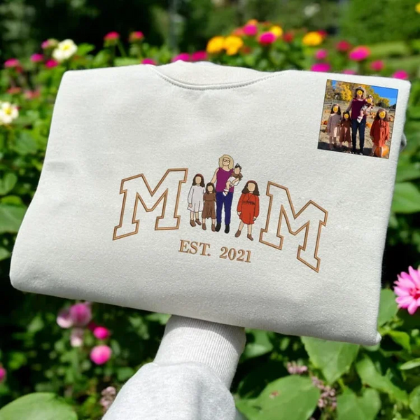 Mama,Mom T-shirt with Photo, Custom Embroidered Sweatshirt Mama and Kids Portrait