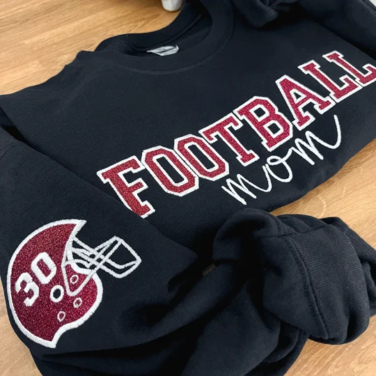 Personalized Glitter Embroidered Football Mom Sweatshirt