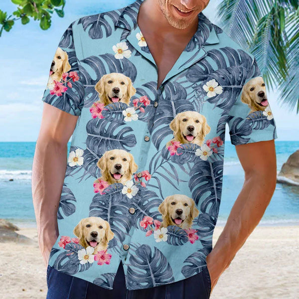 Tropical Leaves And Pet - Dog & Cat Personalized Custom Unisex Hawaiian Shirt